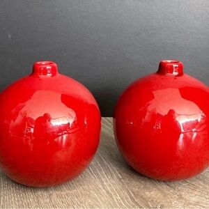 CRATE & BARREL Red Ceramic Round Bud Vases - Set of 2